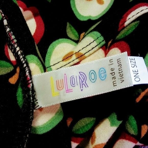 LulaRoe Black Pants w/ Green Red Half Apple Print - Picture 4 of 4